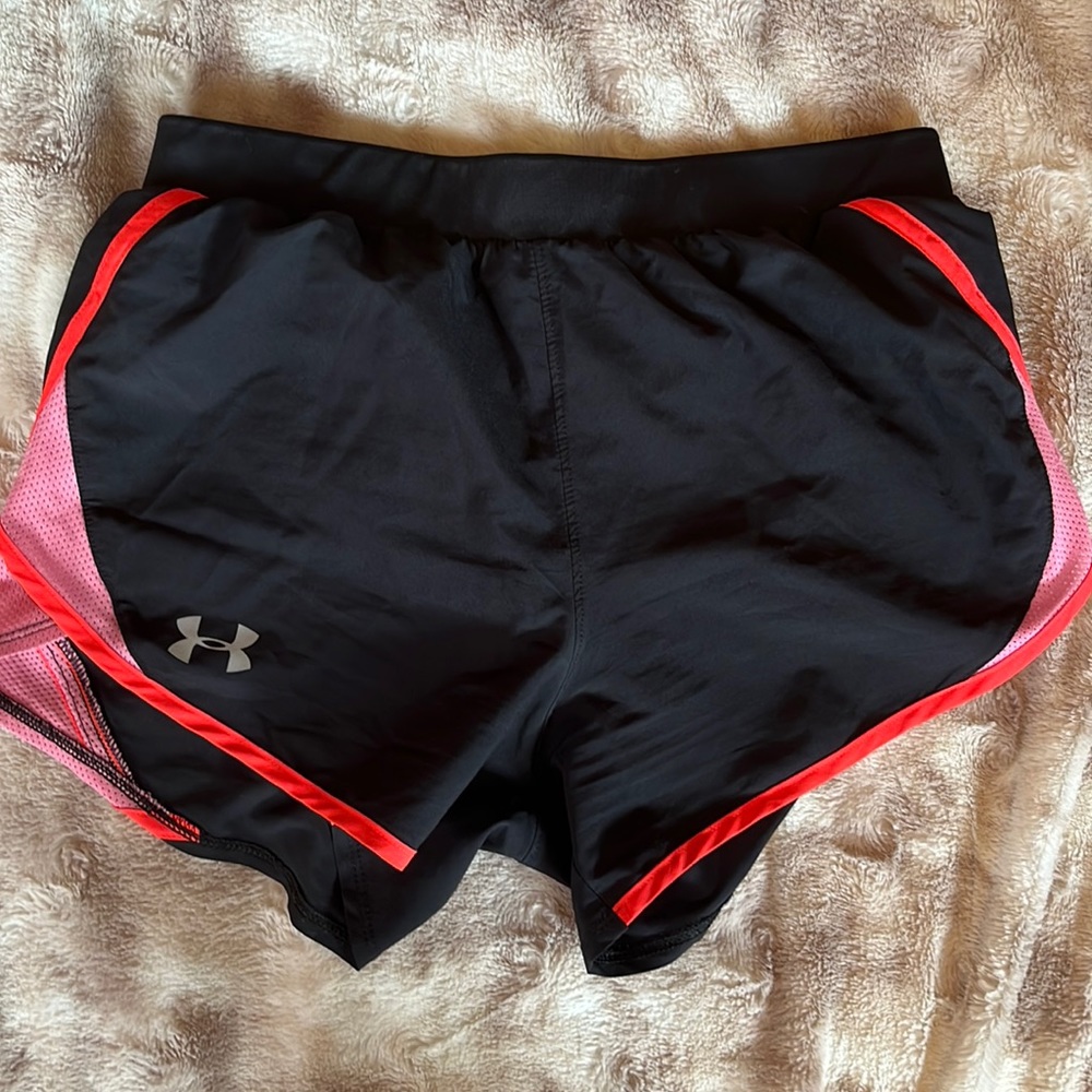 Black and red Under Armor women’s shorts.